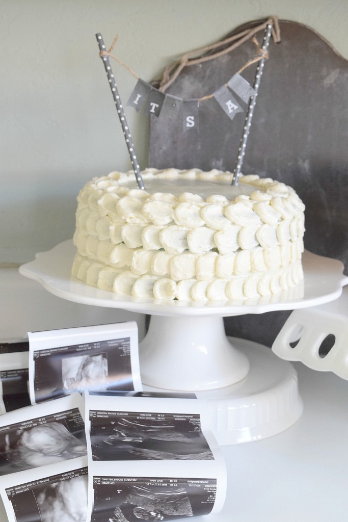 birth announcement with surprise cake