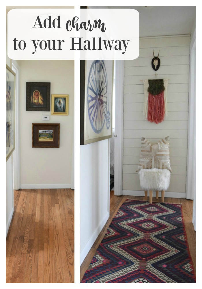planked wall and antique runner update hallway 1
