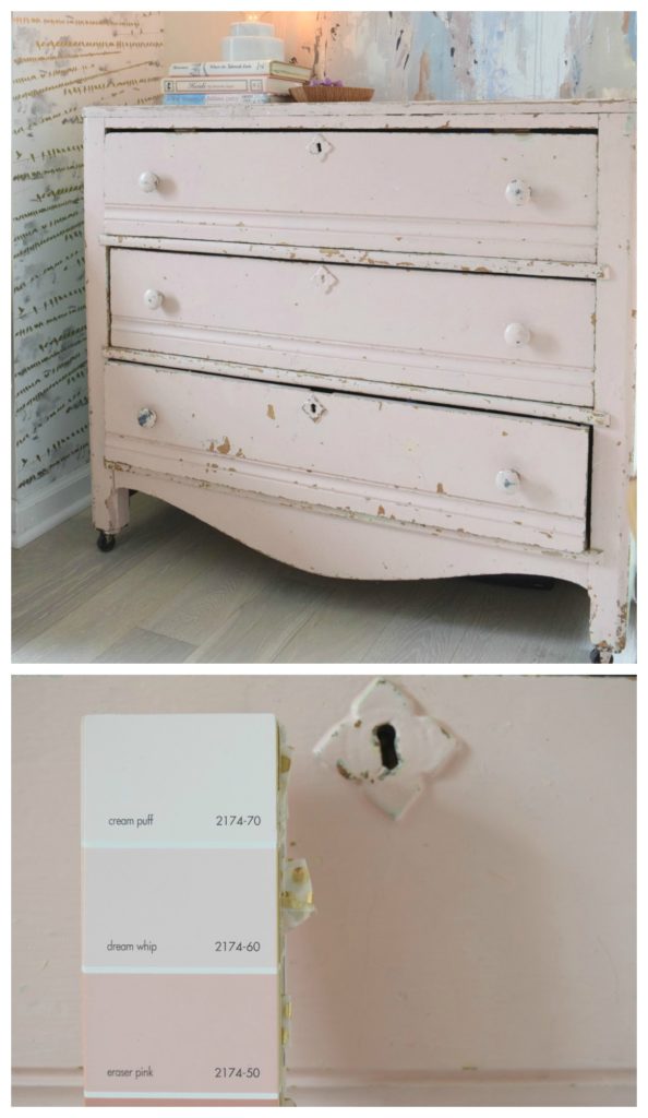 Pink Paint- Benjamin Moore Dream Whip 2174-60 Perfect Pink Painted Dresser
