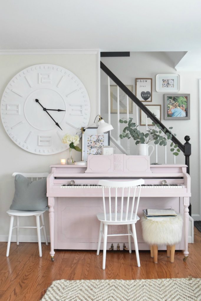 Spring Home Decor Ideas- Living Room with Painted Piano