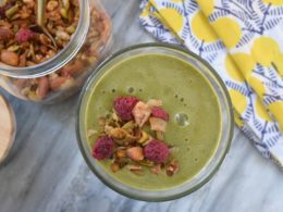 Smoothie Recipe- Healthy Smoothie Recipe with Spinach and topped with Paleo Granola
