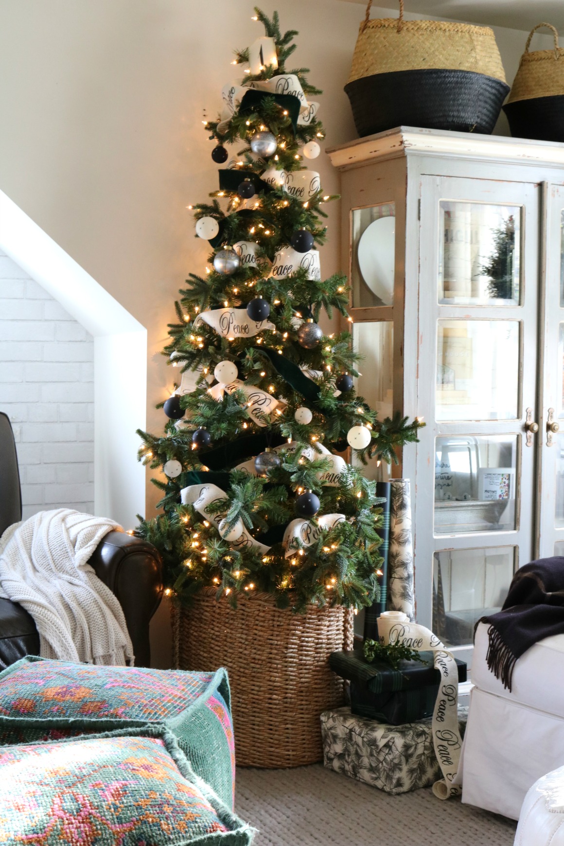 Christmas Decor in a Small Cape- Family Room
