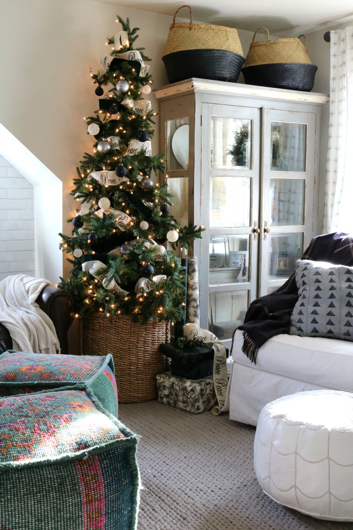 Christmas Decor in a Small Cape- Family Room 