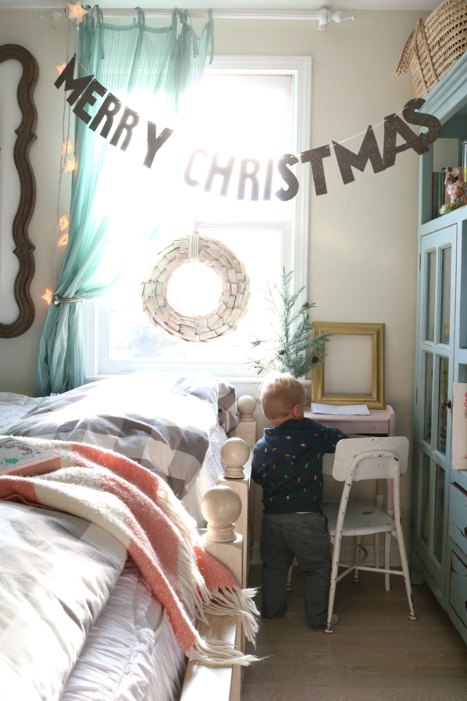 Christmas Decor in a Small Cape- Girls Shared Bedroom 0777