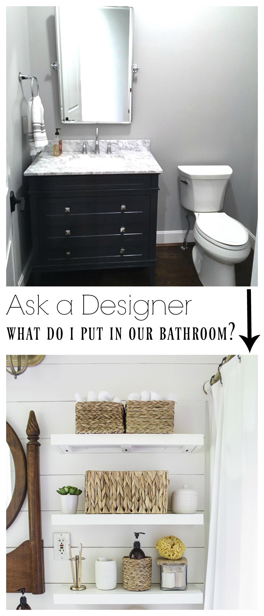 Ask a Designer- What do I put above our Bathroom toliet?