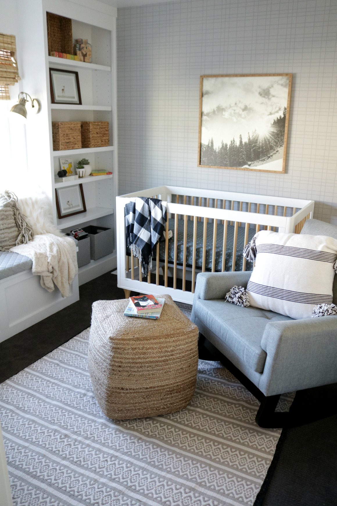 Nursery with DIY Window Seat and Built-in-Bookcase