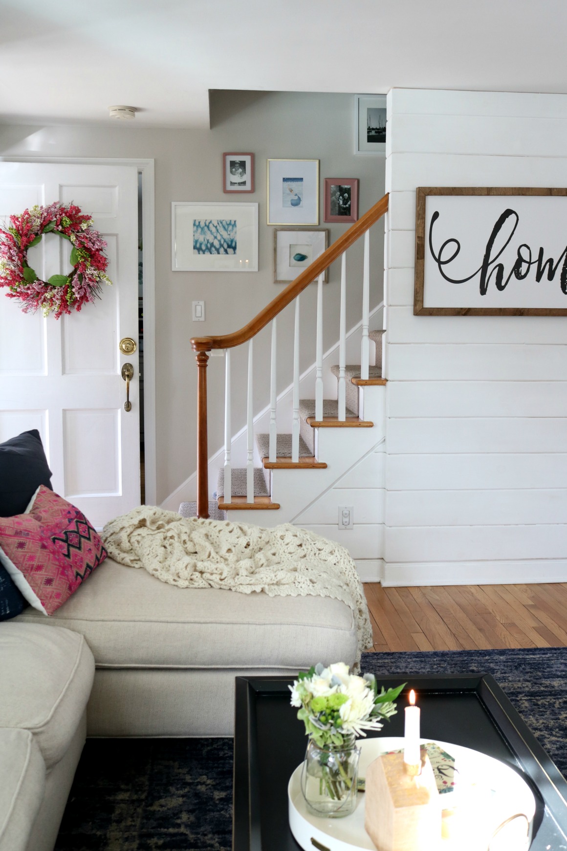 Gallery Wall Tips- Photos up the Staircase