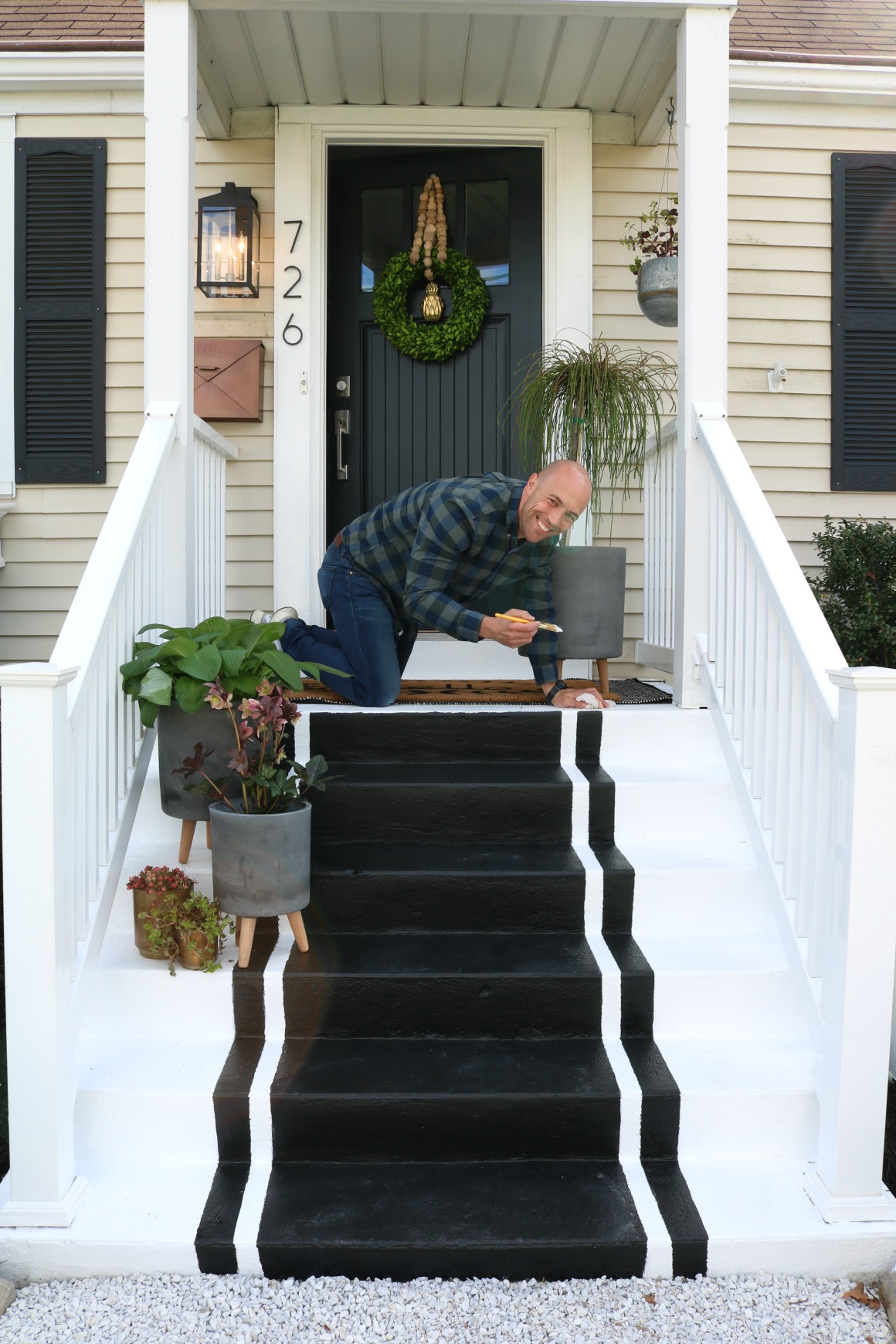 Front Porch Spring Update- Painted Striped Steps