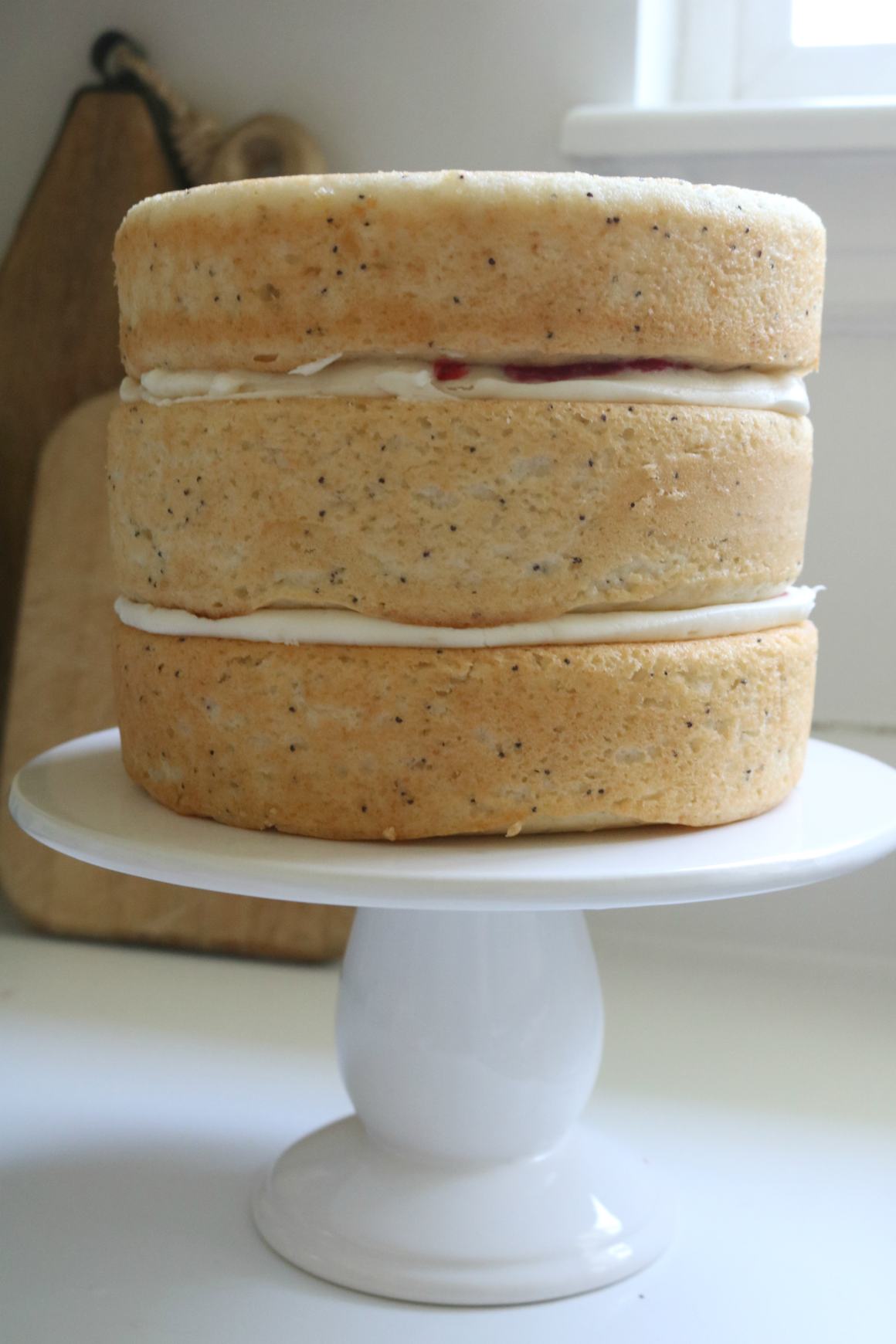 EASY- Lemon Poppyseed Raspberry Cake with Cream Cheese Frosting