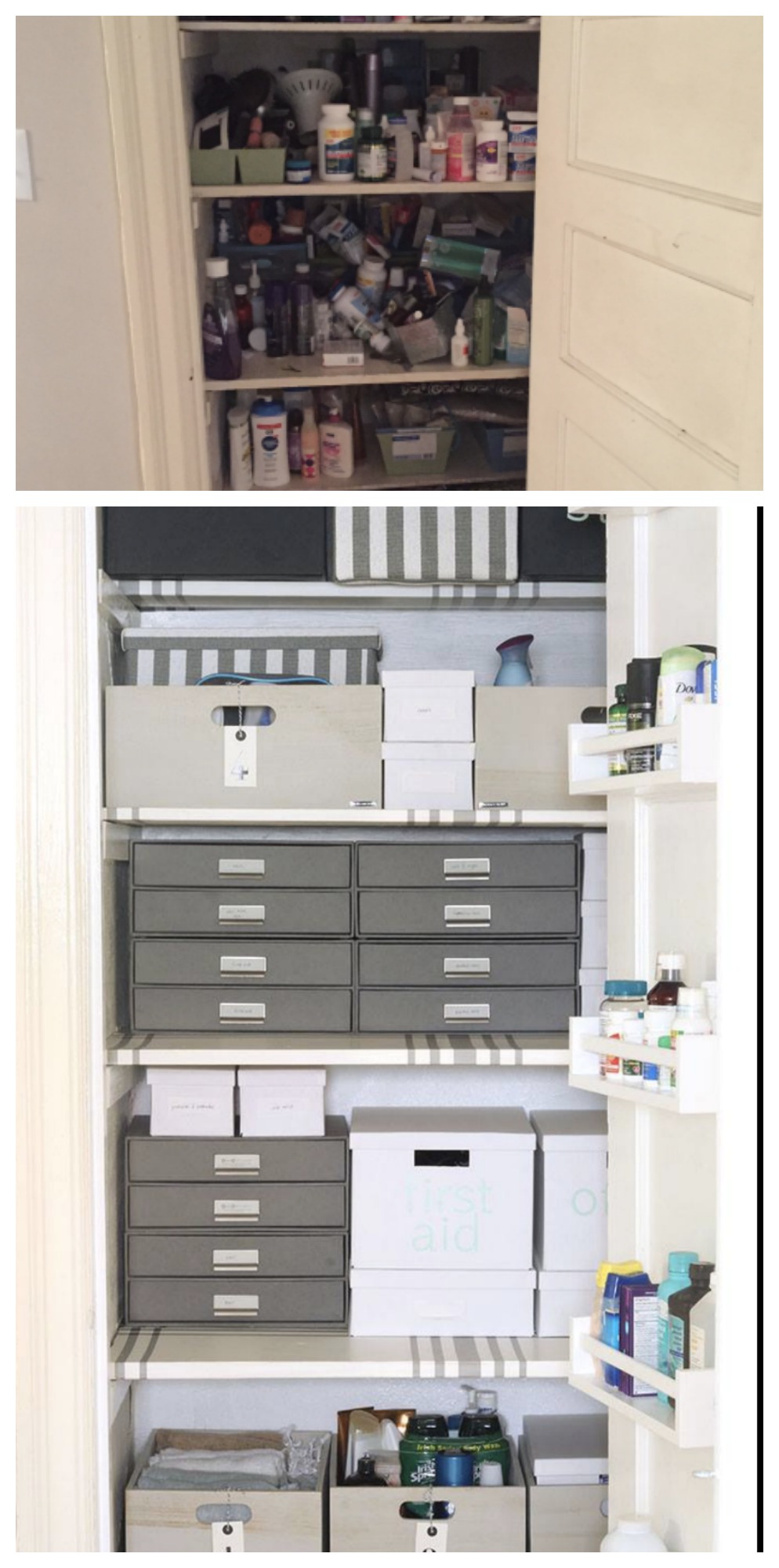 Linen Closet Makeover BEFORE and AFTER