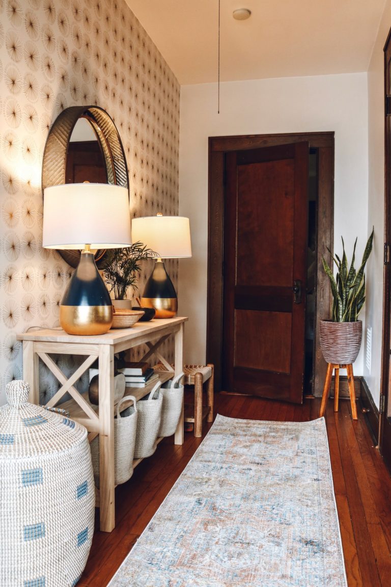 Entry Makeover with Removable Wallpaper and No Closet - Nesting With Grace