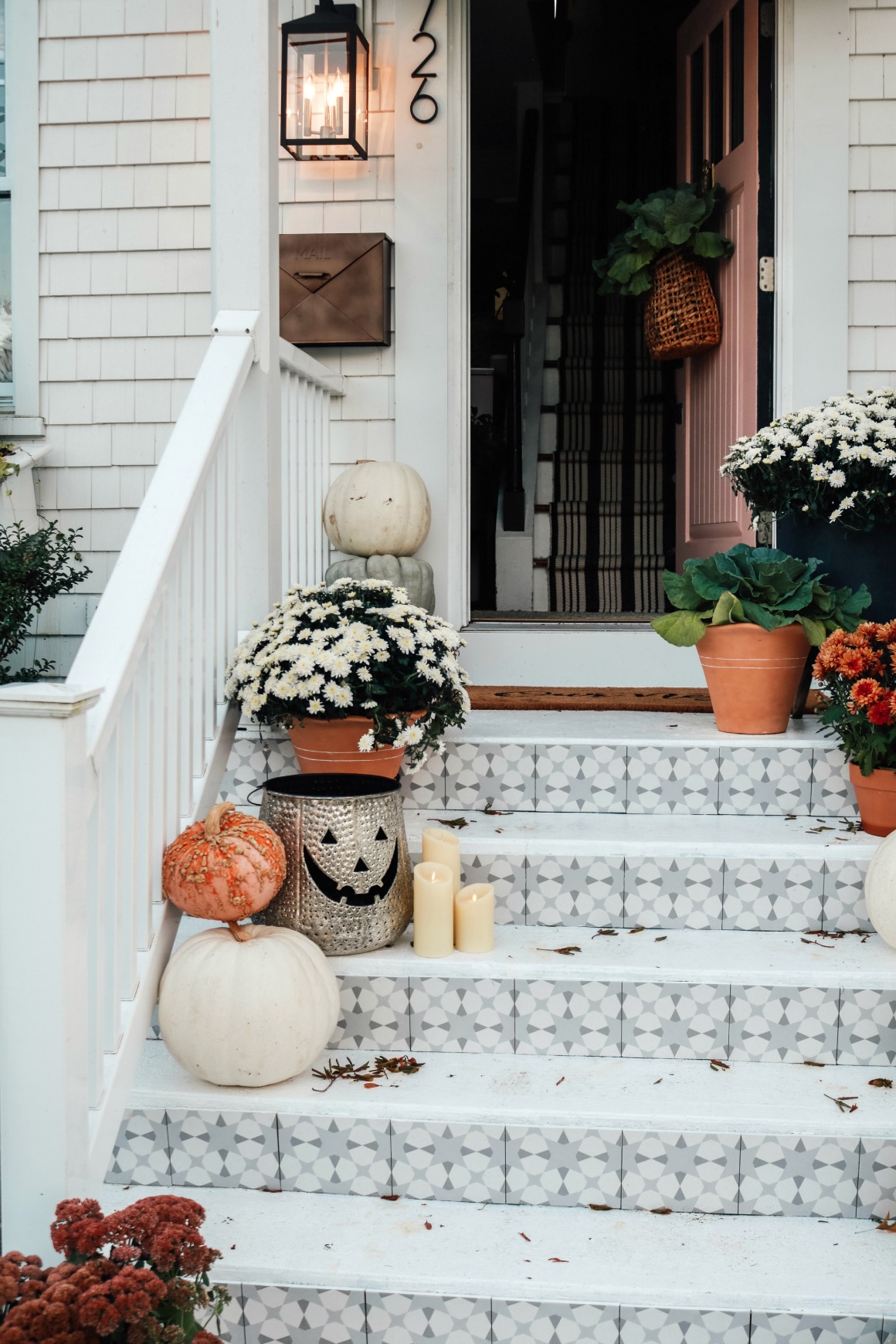 Fall Front Porch Ideas with Tile Front Steps