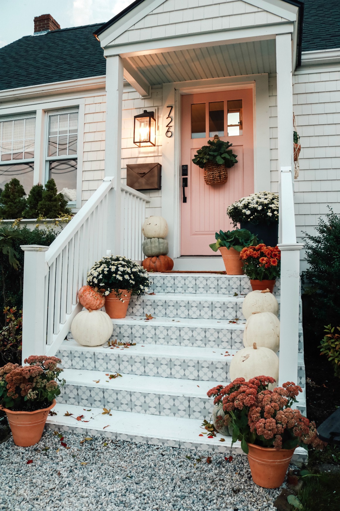 Fall Front Porch Ideas with Tile Front Steps