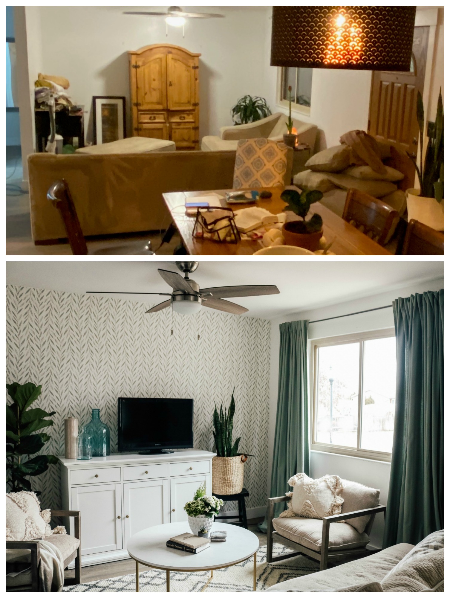 Mini Affordable Living Room Update with Joanna Gaines Wallpaper