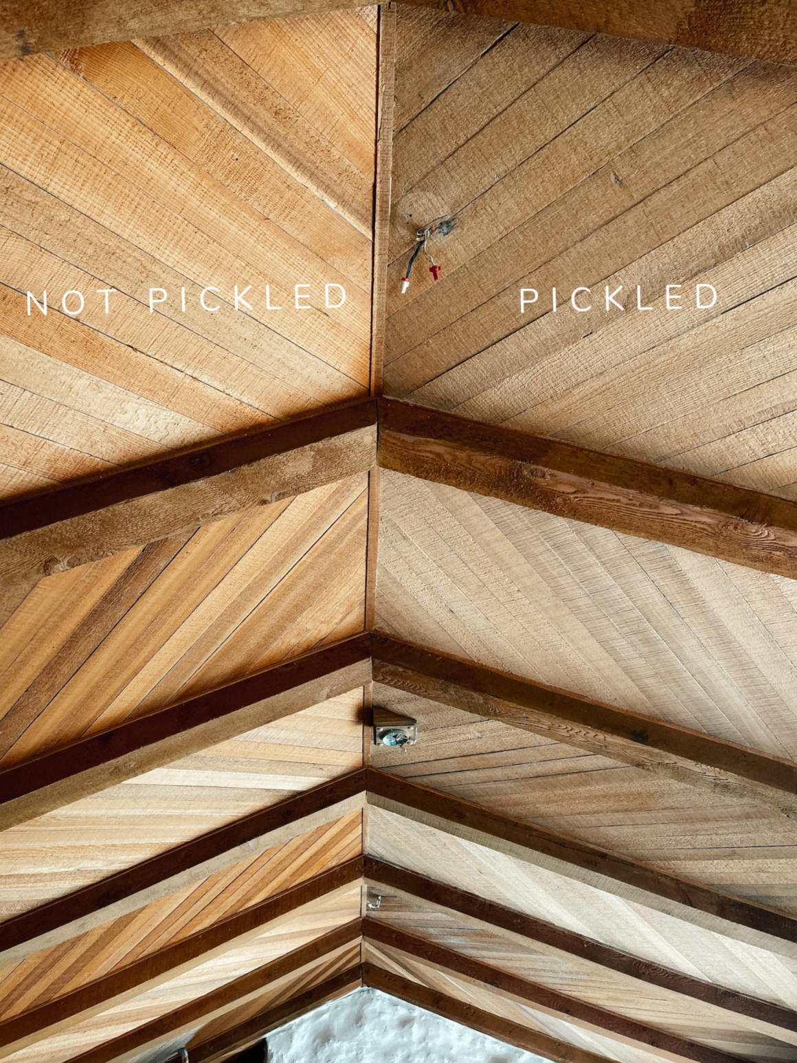 Pickled Wood Ceilings- How we took out the Orange Tone