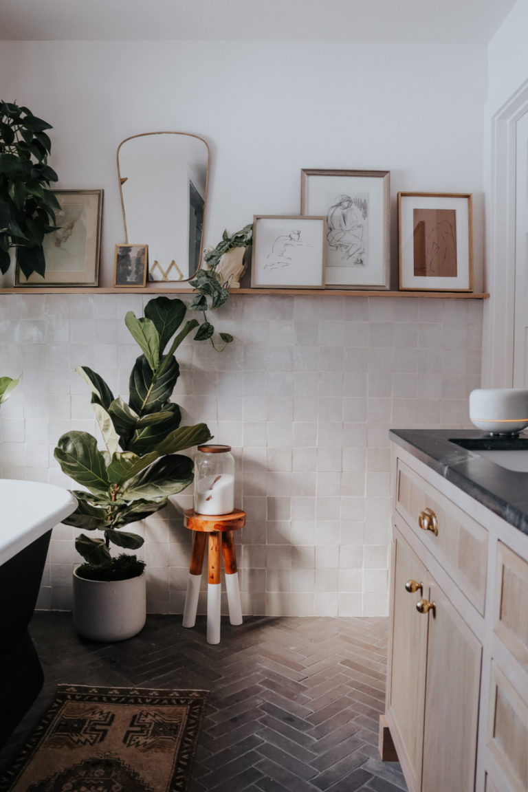 Our Bathroom Picture Ledge on Top of Wall Tile - Nesting With Grace