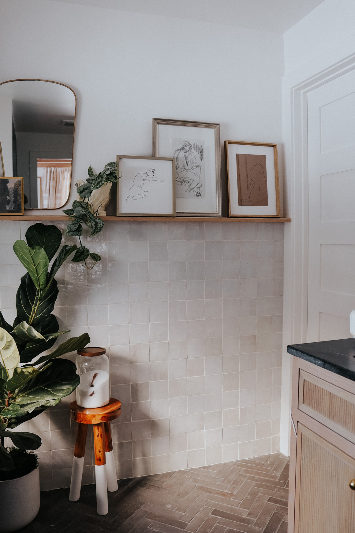 Our Bathroom Picture Ledge on Top of Wall Tile - Nesting With Grace