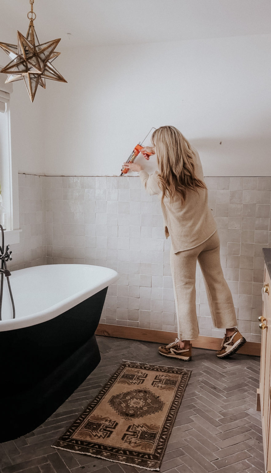Our Bathroom Picture Ledge on Top of Wall Tile - Nesting With Grace