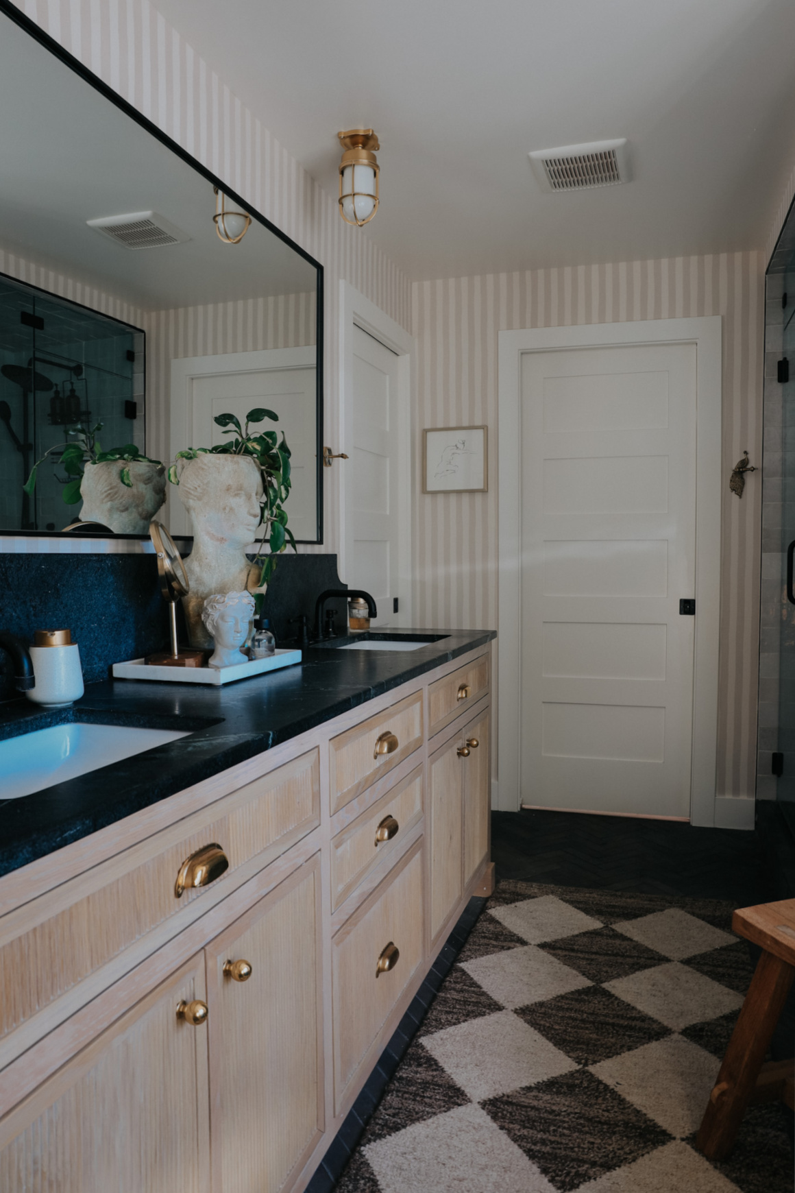 Stripe Wallpaper- New Addition to Bathroom - Nesting With Grace