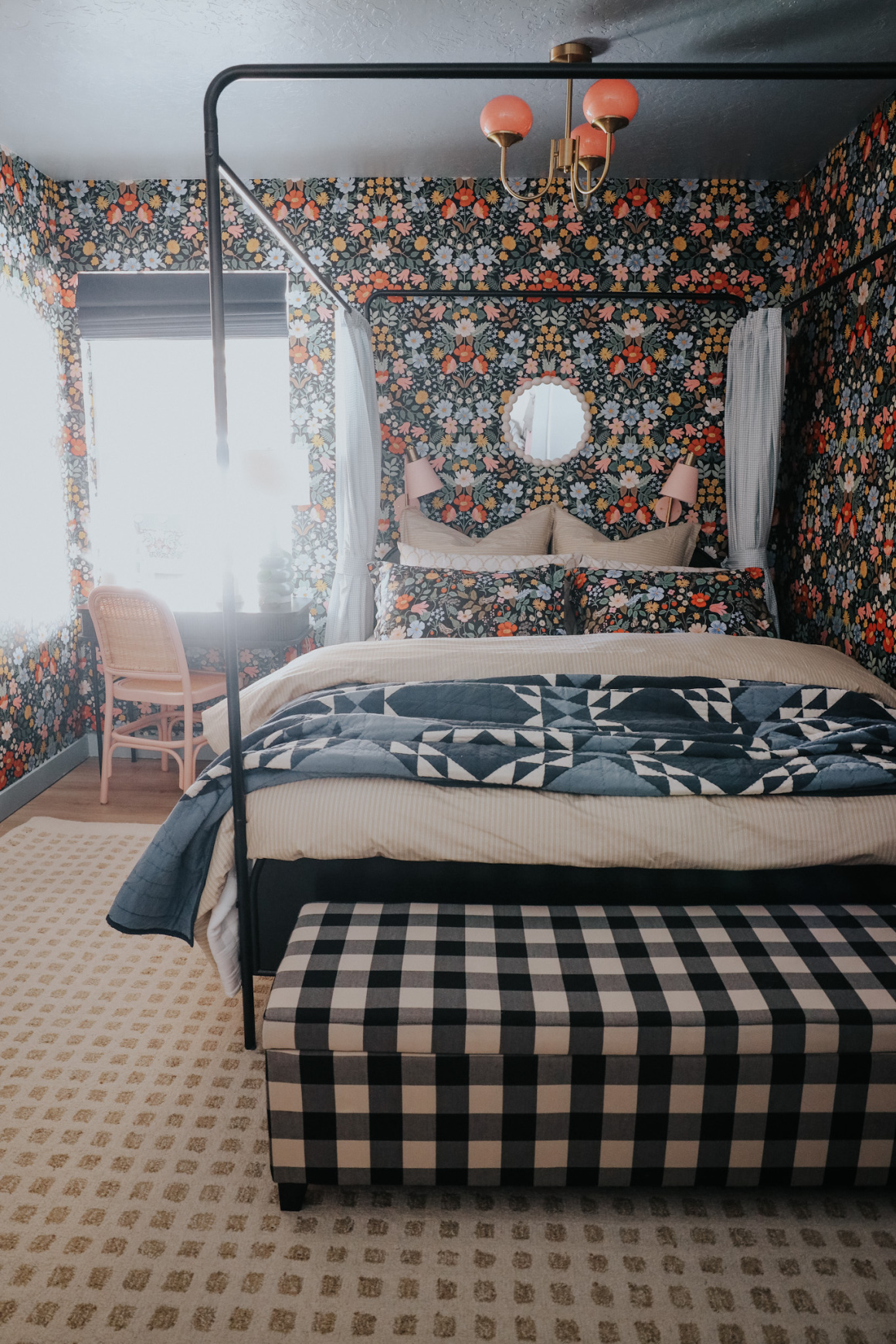 Teen Girl Moody Floral Bedroom Makeover -Curtained Canopy Bed - Nesting ...