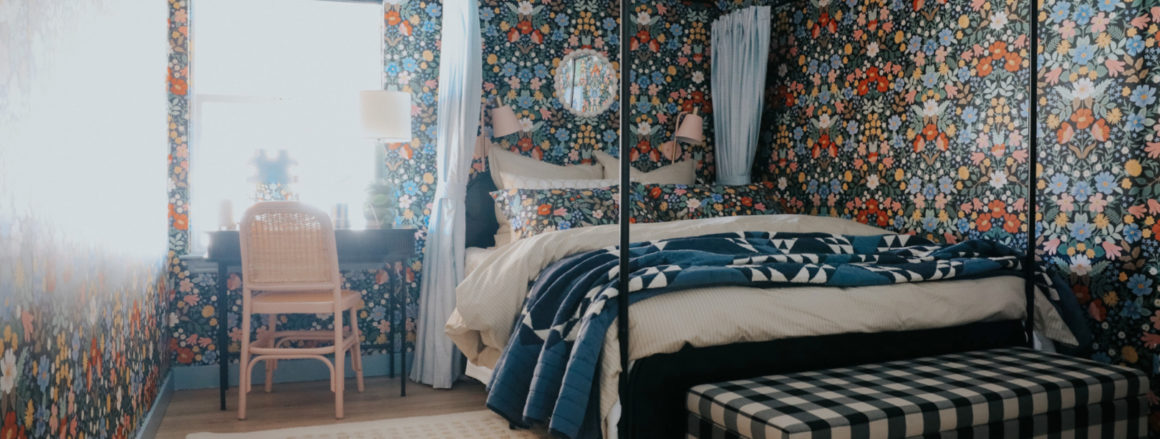 Teen Girl Moody Floral Bedroom Makeover -Curtained Canopy Bed
