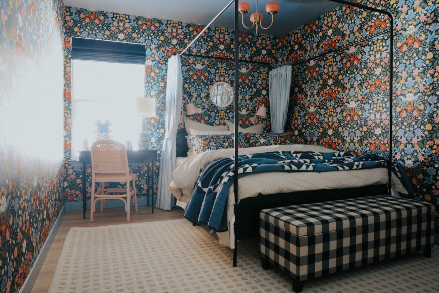 Teen Girl Moody Floral Bedroom Makeover -Curtained Canopy Bed - Nesting ...
