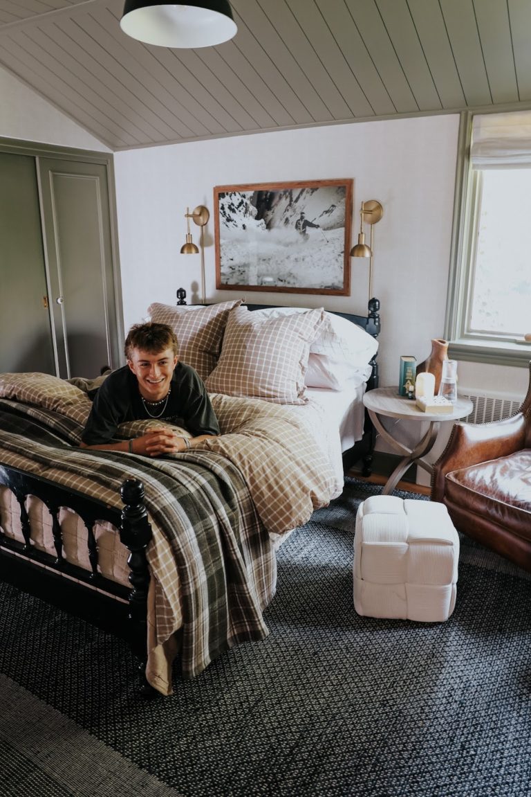 Older Teen Boy Room- Plaid Wallpaper and Moody Paint Color with Shiplap ...