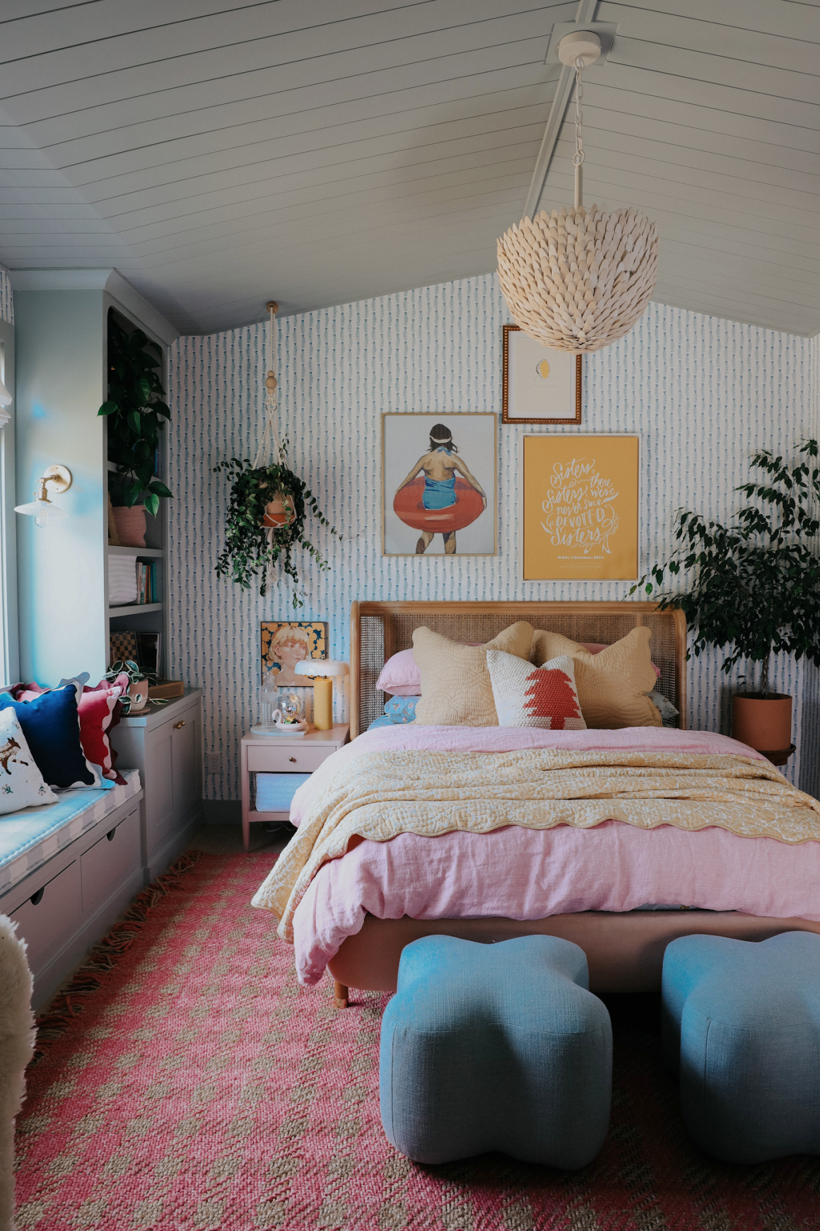 Lola Bedroom with Wallpaper and Shiplap Dormer Ceiling - Nesting With Grace