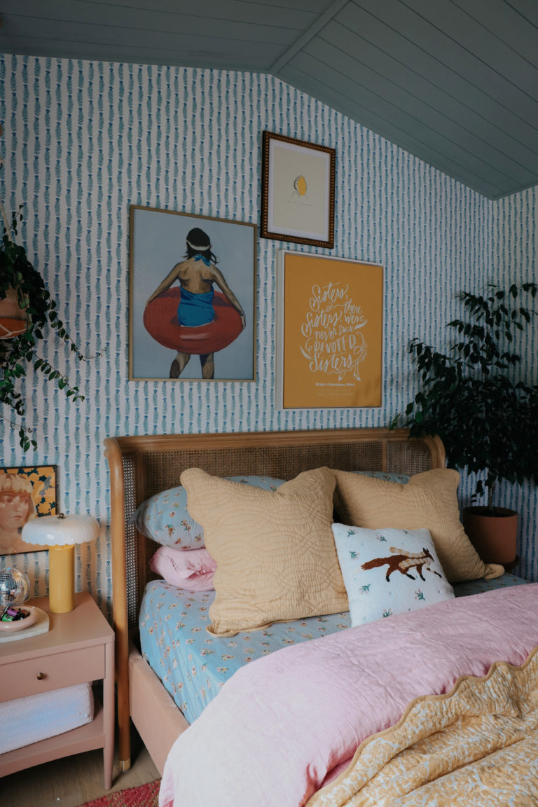 Lola Bedroom with Wallpaper and Shiplap Dormer Ceiling - Nesting With Grace