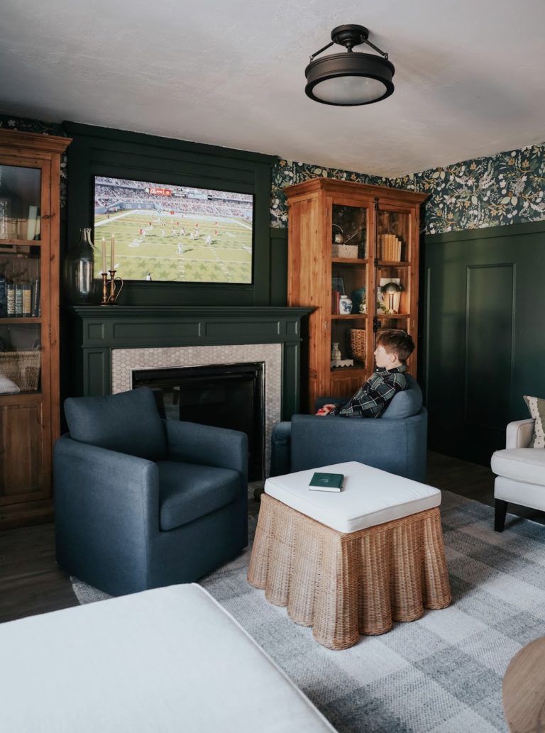 Family Room Makeover at my Sisters- Bye White Walls - Nesting With Grace