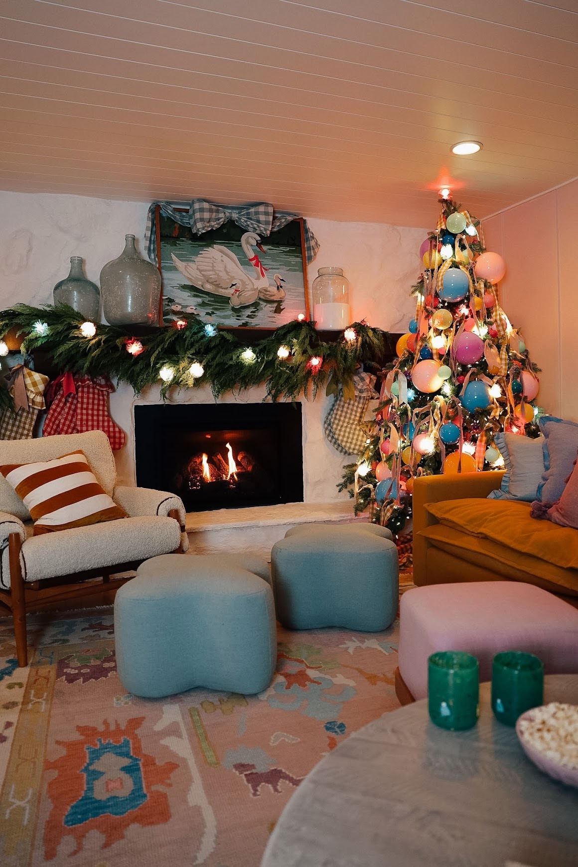 A Colorful Christmas in Our Basement Family Room - Nesting With Grace