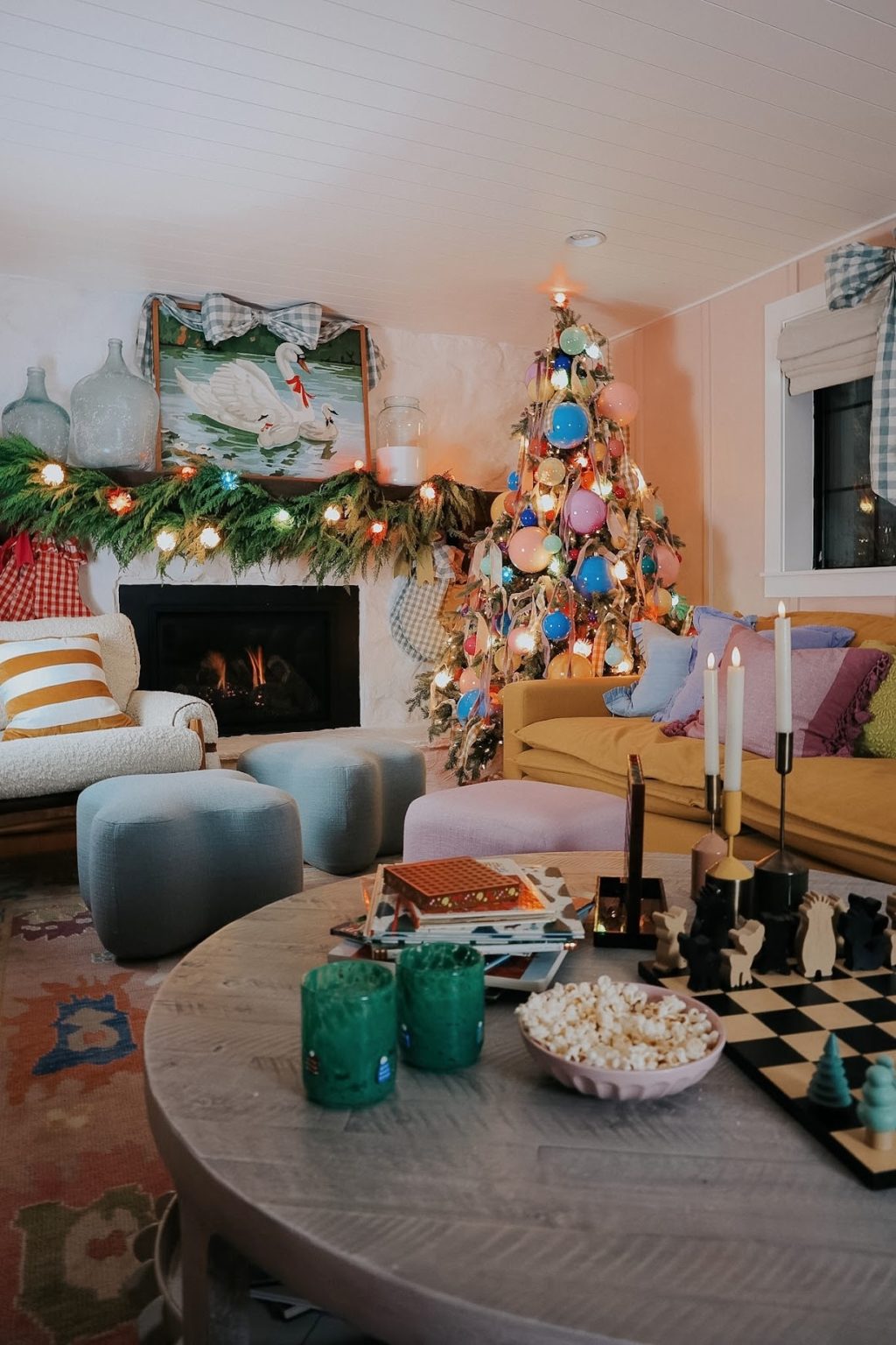 A Colorful Christmas in Our Basement Family Room - Nesting With Grace